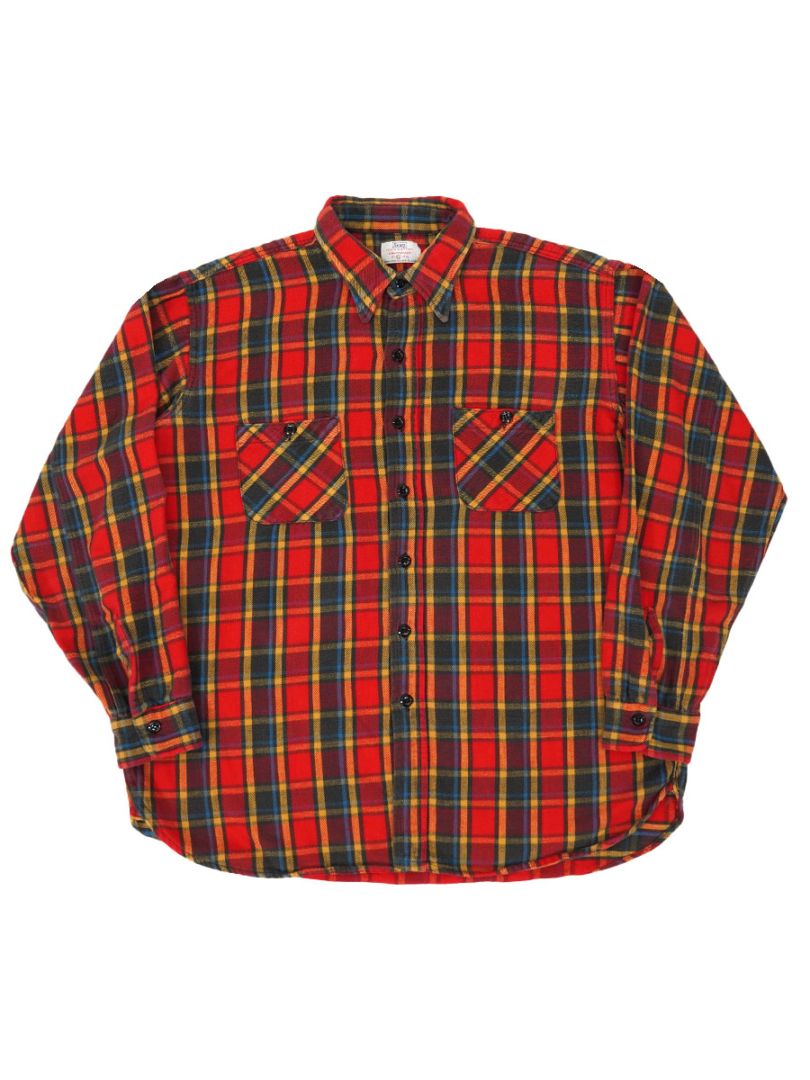 60's SEARS 好配色チェック マチ付き フランネルシャツ 表記(XL