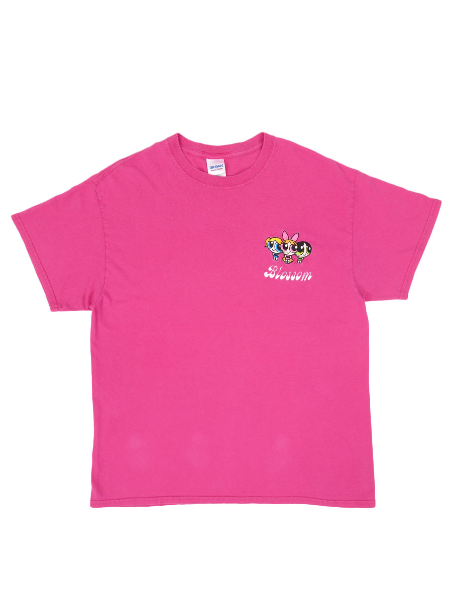 00's～ GILDAN パワーパフガールズ ''Blossom'' イラスト刺繍 Tシャツ ショッキングピンク 表記(L)