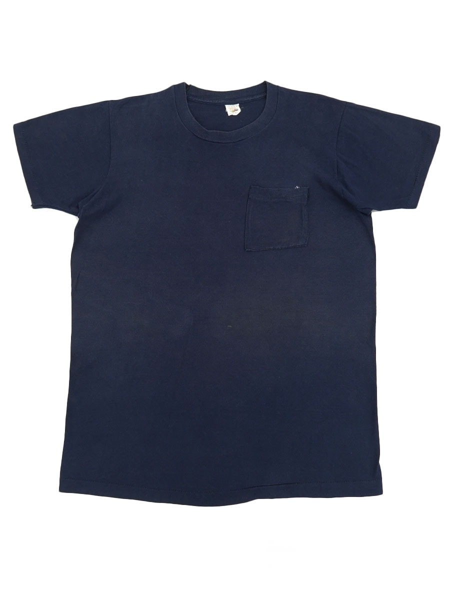 70's～ FRUIT OF THE LOOM 無地 ポケットTシャツ ネイビー 表記(L