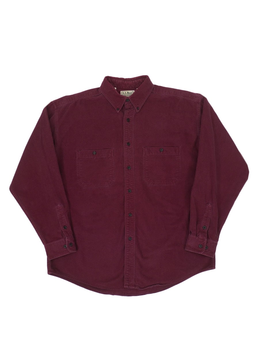 90's L.L.BEAN 単色バーガンディ シャモアクロス B.D.シャツ 表記(L) USA製