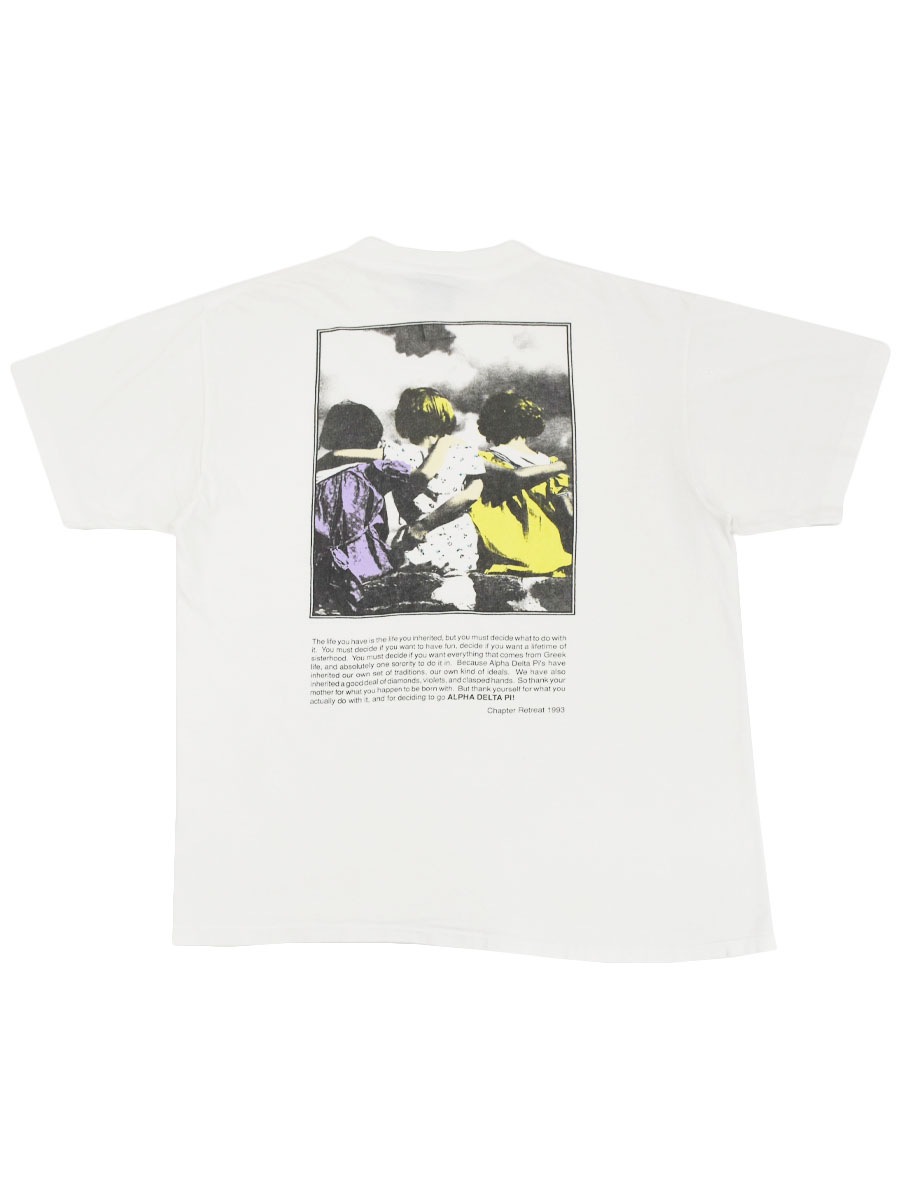 90's ONEITA ''ΑΔΠ'' 両面プリント Tシャツ ホワイト 表記(L)