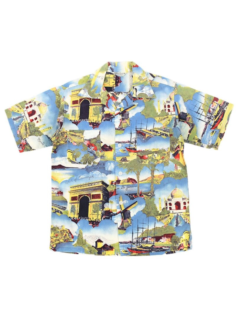 50's TERRACE CLUB Sportswear ピクチャー柄 コットンハワイアンシャツ 表記(S)