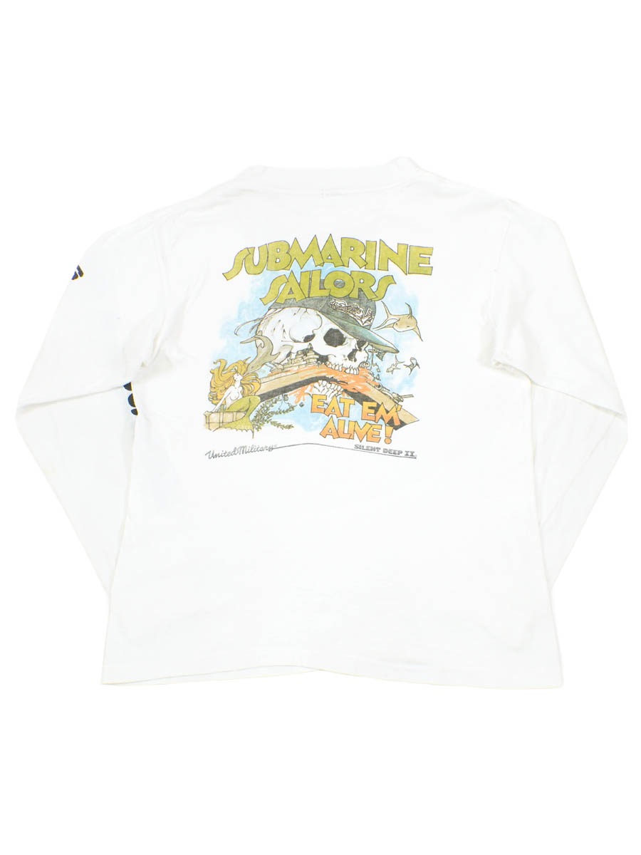 90's～ ''USS RICHARD B. RUSSELL SSN-687'' 袖プリント入り ロングスリーブTシャツ 実寸(L位)