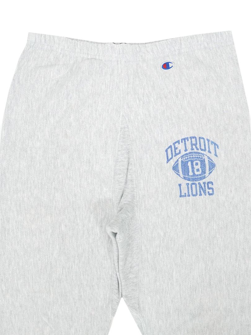 80's プリントタグ チャンピオン RWスウェットパンツ ''DETROIT LIONS #18'' 3段染み込み グレー 表記(L)