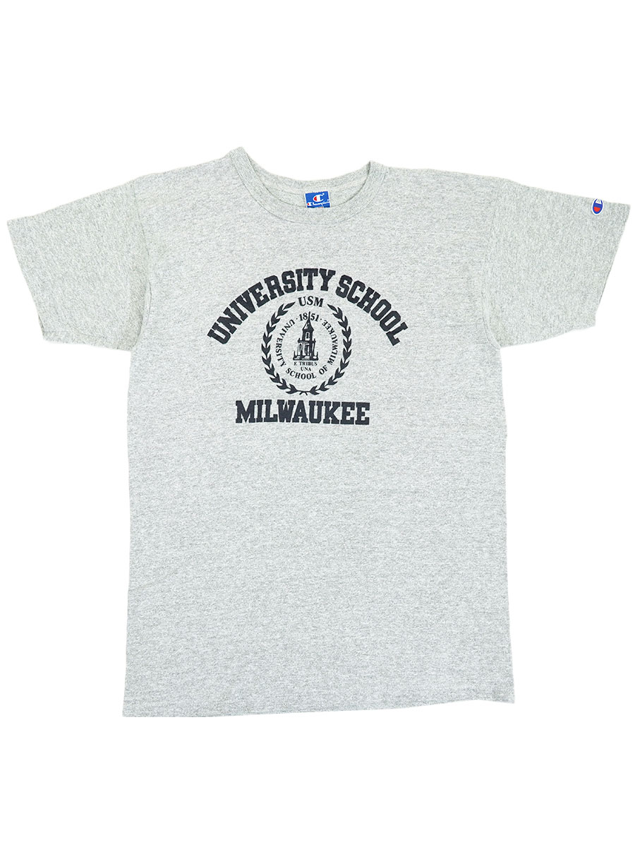 90's 青刺繍タグ チャンピオン ''MILWAUKEE'' 3段プリント 表記(L) USA製