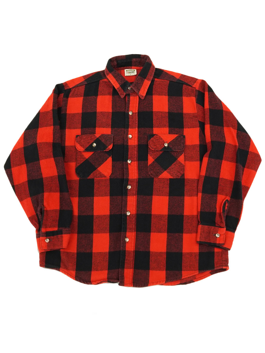 90's FIVEBROTHER 黒×赤ブロックチェック フランネルシャツ 表記(L