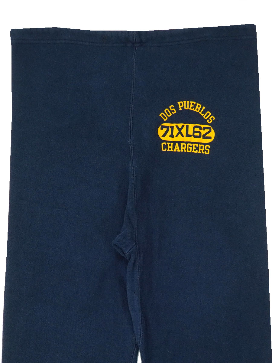70's 単色タグ チャンピオンRWパンツ ''DOS PUEBLOS 71XL62 CHARGERS'' 3段プリント 表記(XL) ネイビー