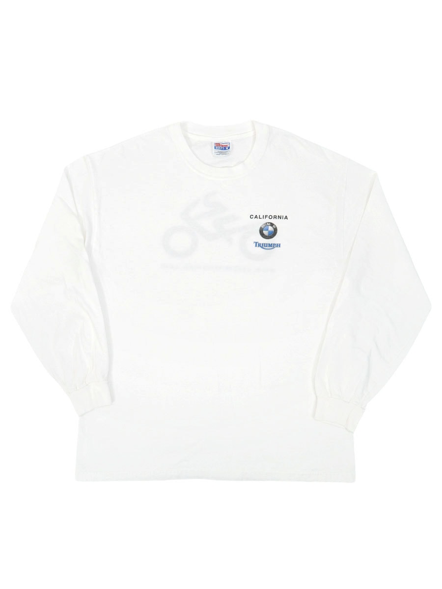 00's Hanes ''CALIFORNIA BMW & TRIUMPH'' 両面プリント L/STシャツ ホワイト 表記(L)