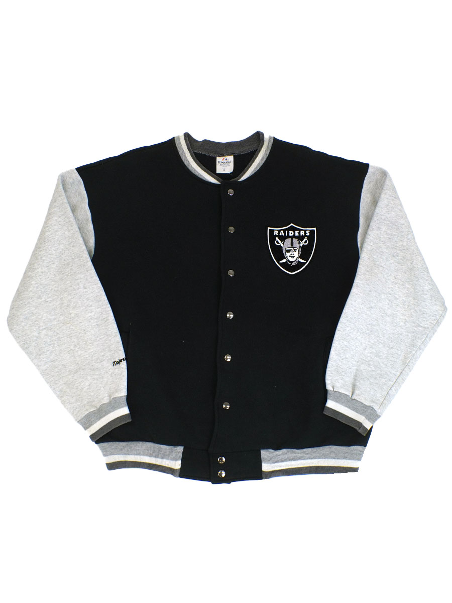 80's Majestic ''RAIDERS'' リブライン 切り替え スウェットスタジャン 表記(XL) USA製 