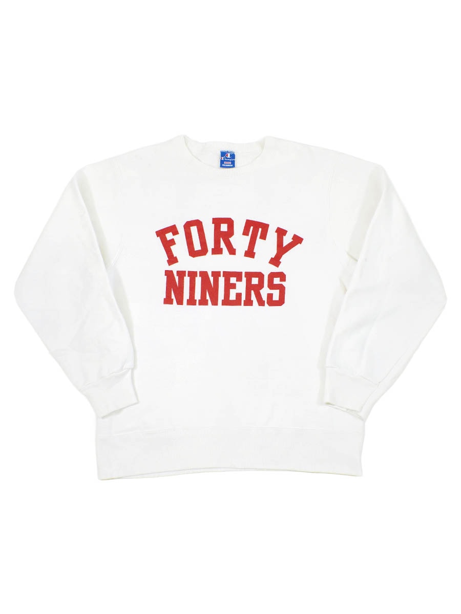 80's～ 青刺繍タグ チャンピオン ''FORTY NINERS'' スウェット 白 表記