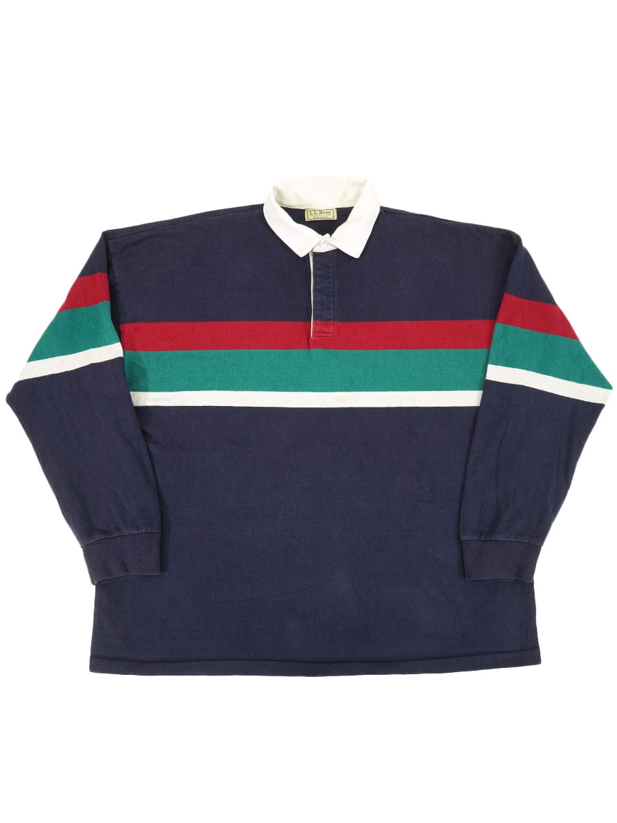 80's L.L.BEAN マルチカラーボーダー ラガーシャツ 実寸(XL位