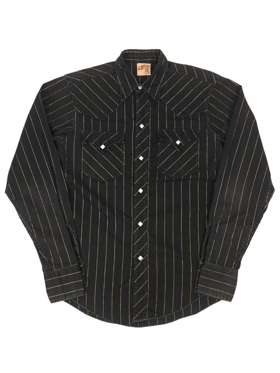 50's～ Ruff Rides ストライプ コットンウエスタンシャツ ブラックxゴールド 実寸(15位)