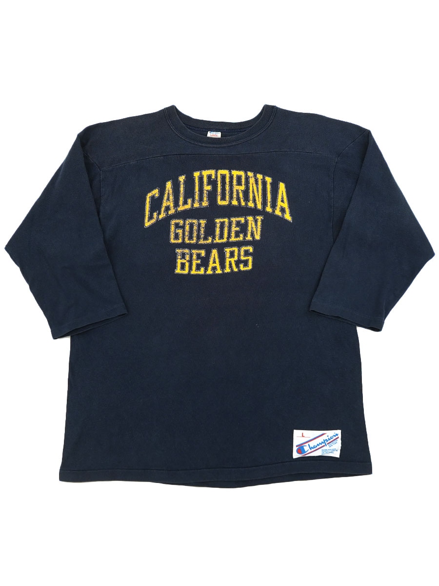 80's トリコタグ チャンピオン ''CALIFORNIA GOLDEN BEARS'' 3段プリント フットボールTシャツ 表記(L)
