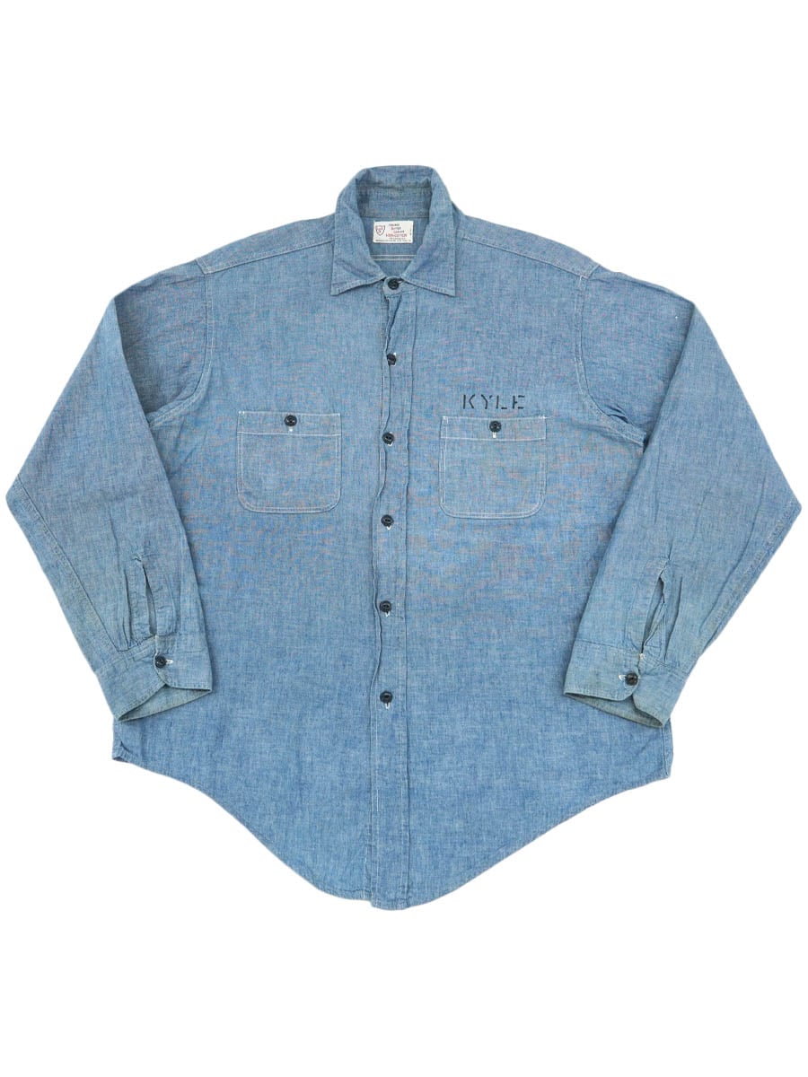 60's INSURES BETTER SERVICE 両面ステンシル シャンブレーシャツ 実寸
