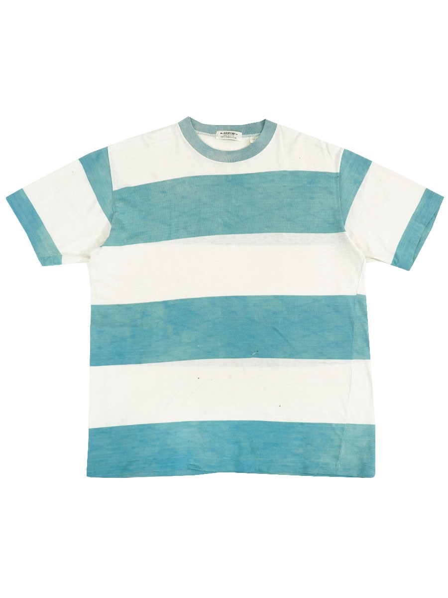 60's ARROW ライトブルー×ホワイト ボーダーTシャツ 表記(L