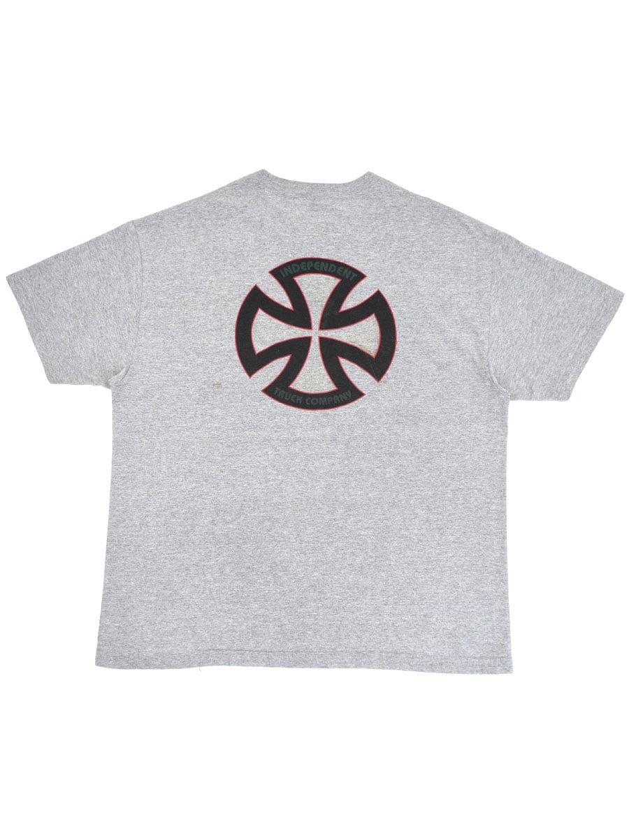 90's NHS INDEPENDENT アイアンクロスロゴ 両面袖プリント Tシャツ グレー 表記(XL) USA製