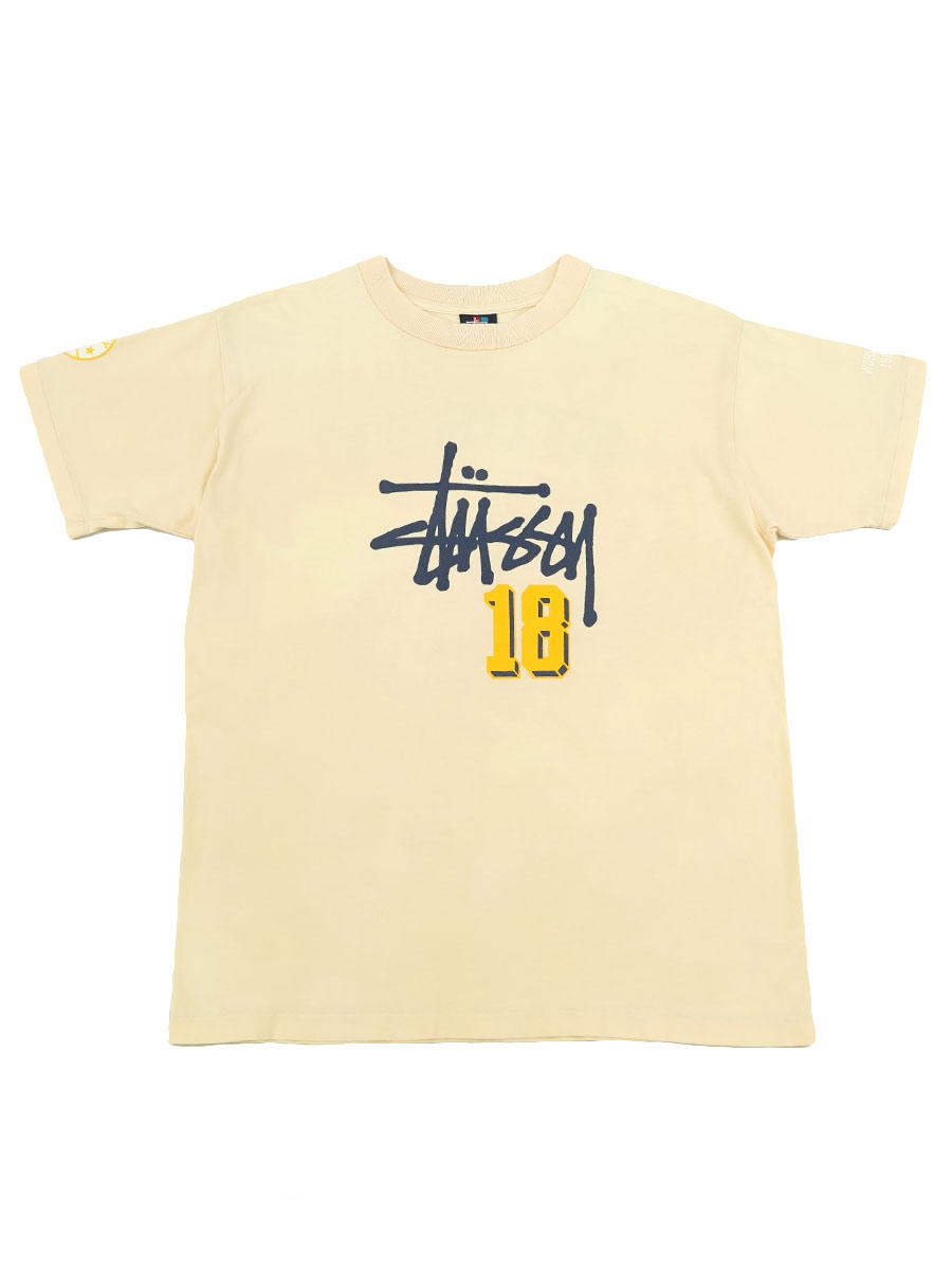90's STUSSY ''WORLD LEAGUE'' #18 両面プリント Tシャツ 表記(L) USA製 