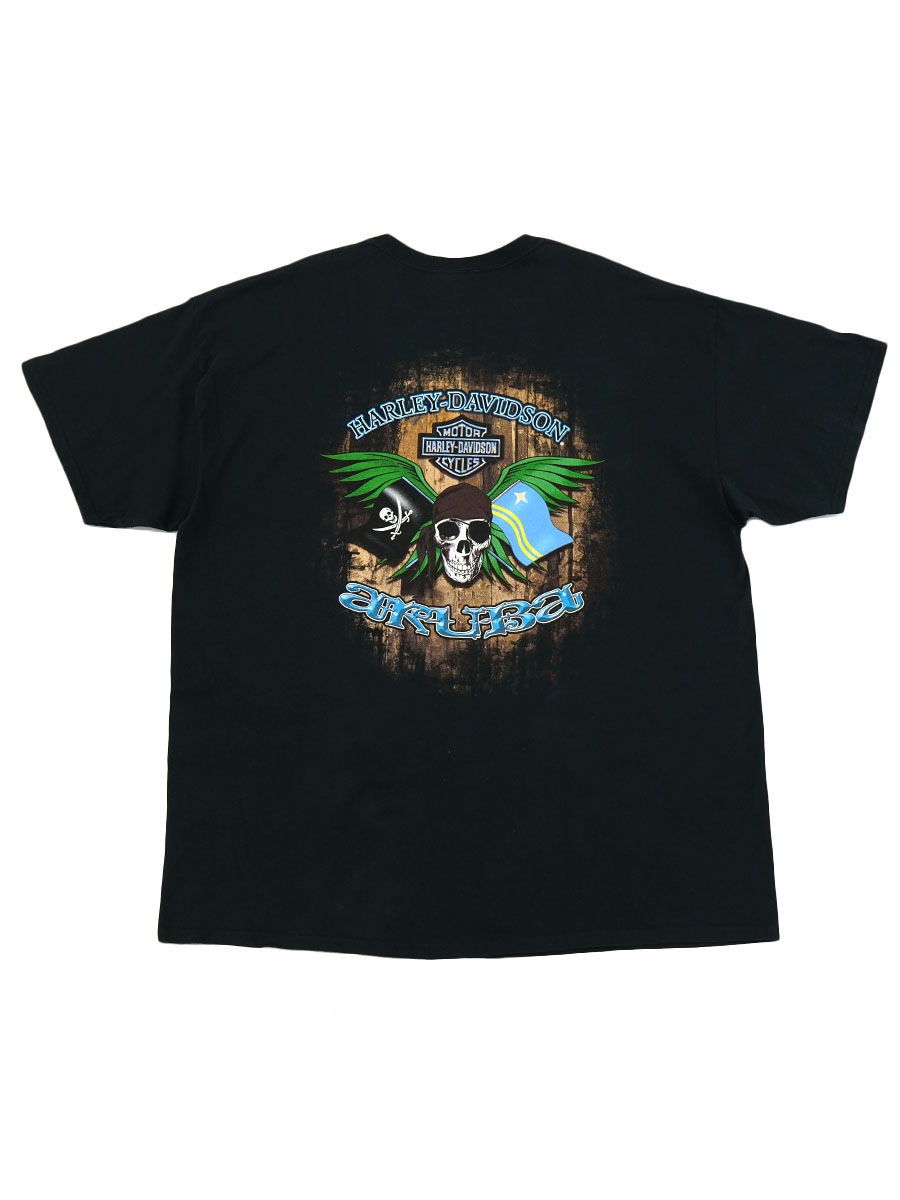 00's～ H-D ハーレーダヴィッドソン スカルパイレーツ 両面プリント Tシャツ 表記(2XL)