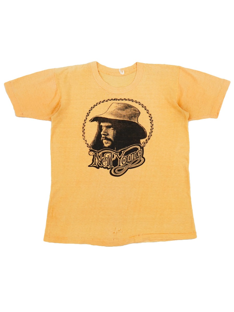 70's Neil Young 染み込み Tシャツ 薄オレンジ 実寸(XS位)