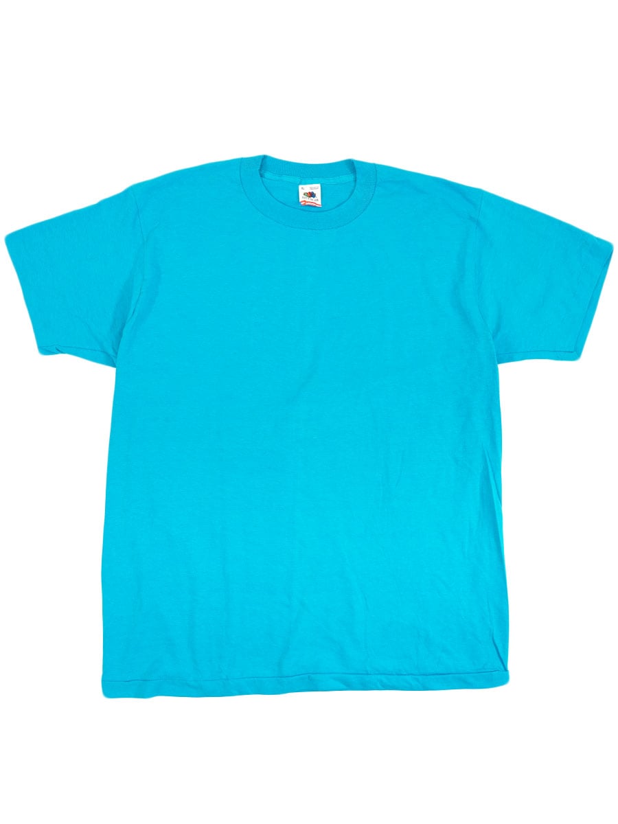 80's FRUIT OF THE LOOM 無地 ターコイズブルー Tシャツ 表記(XL) DEAD