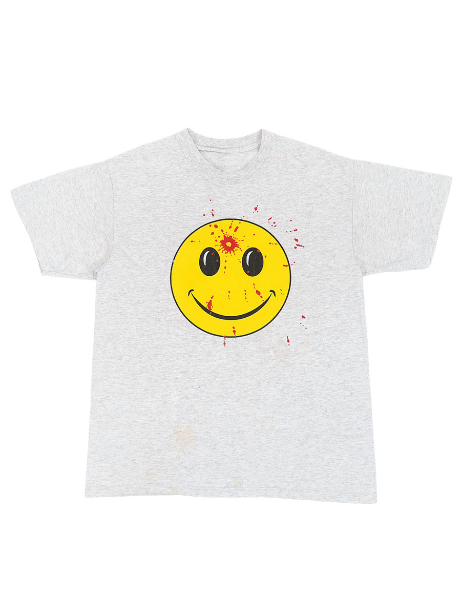 00's～ ぶち抜き スマイリーフェイス 両面プリント Tシャツ グレー 実寸(L位)
