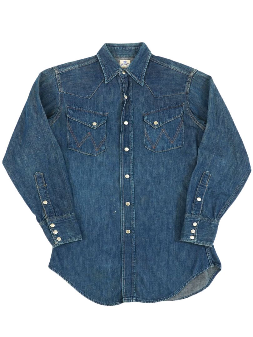 50's～ Wrangler 縦ベル 27MW デニムウエスタンシャツ 表記(14 1/2