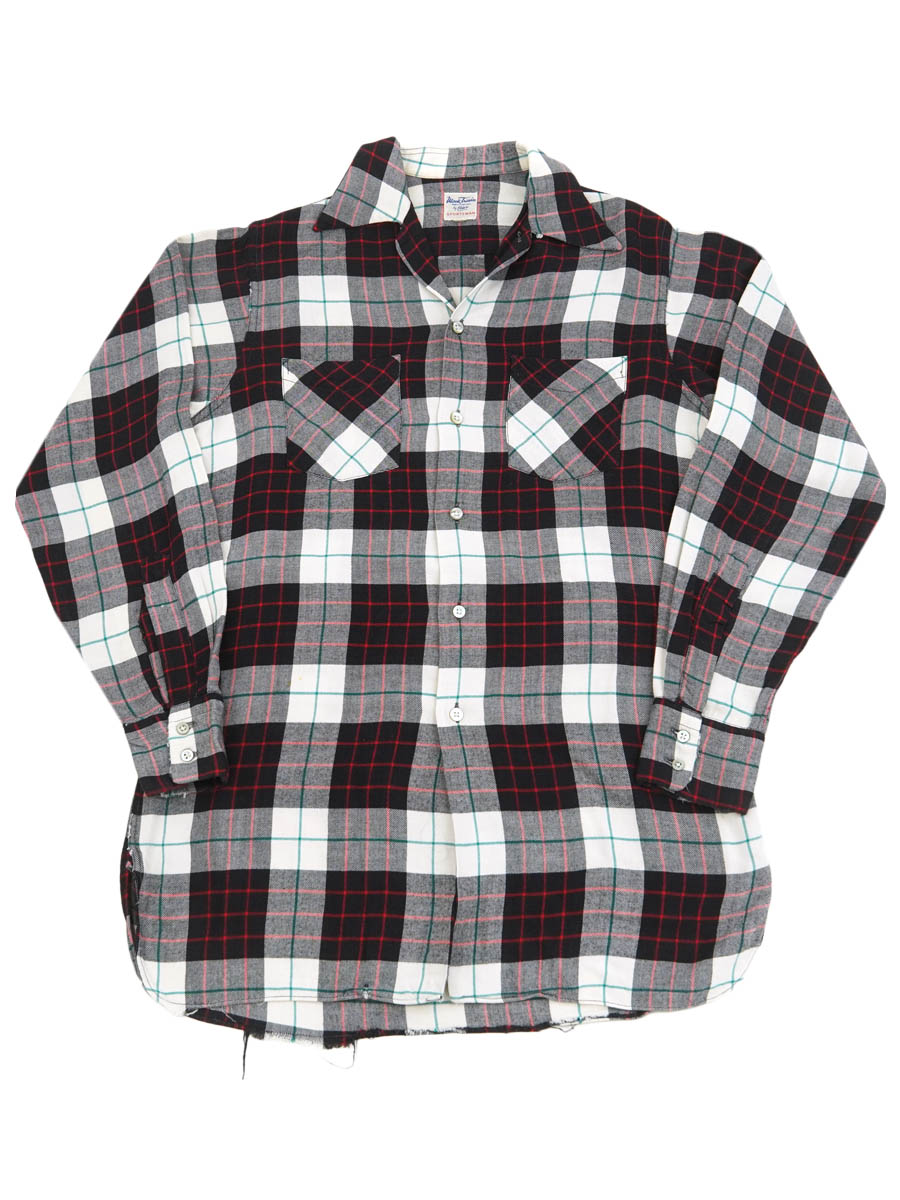40's MARKTWAIN 好配色チェック マチ付き レーヨンシャツ 表記(14)