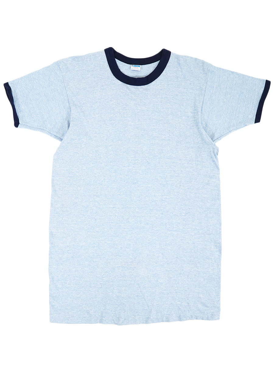 70's バータグ チャンピオン 青霜降り 無地 リンガーTシャツ 表記(L
