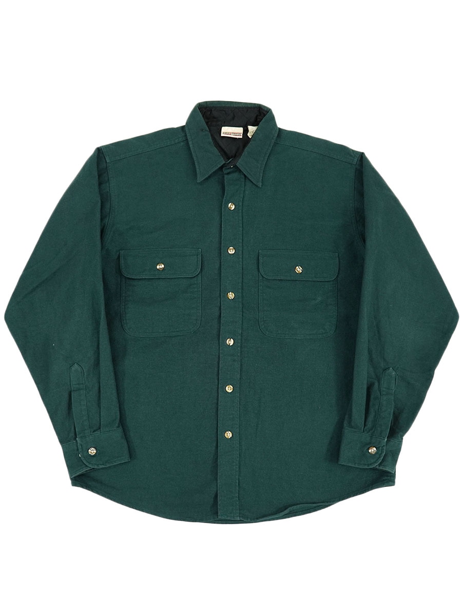 90's FIELD&STREAM シャモアクロスシャツ 単色グリーン 表記(L