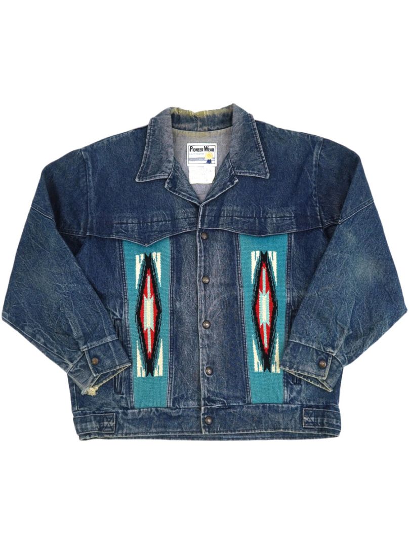 80's～ PIONEER WEAR チマヨ柄切り替え デニムジャケット 表記