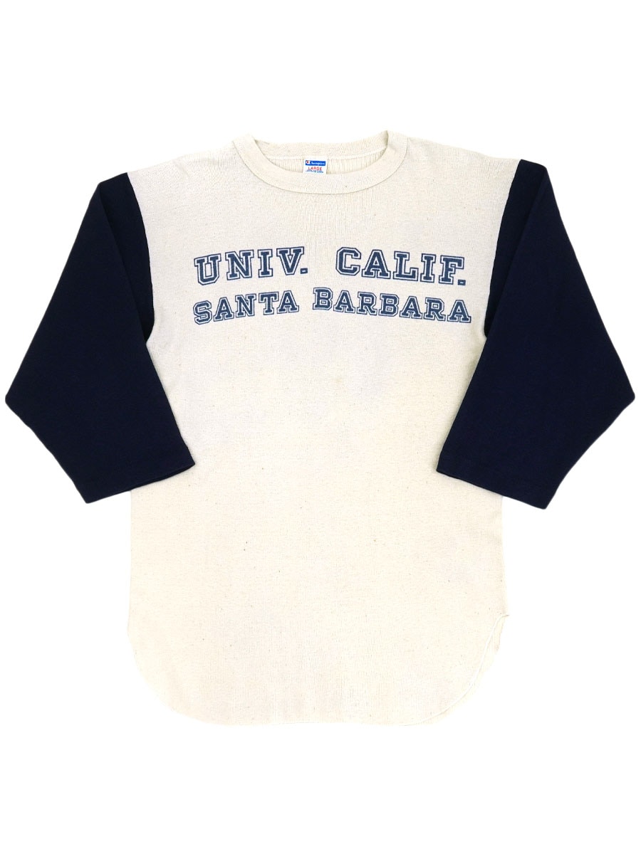 ビンテージ チャンピオン バータグ 染み込み4段プリント Tシャツ