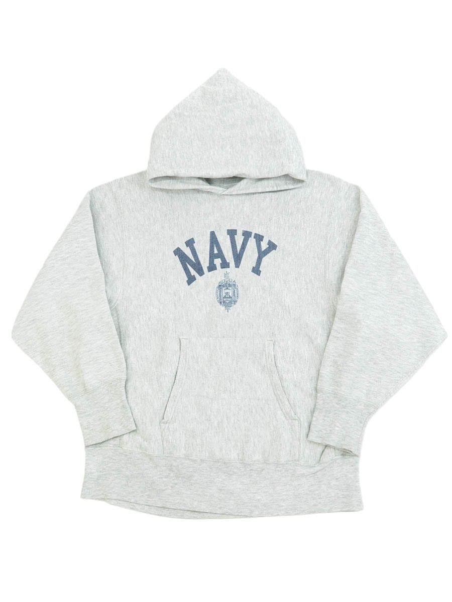 80's プリントタグ チャンピオンRWパーカ ''NAVY'' 染み込み 表記(M)