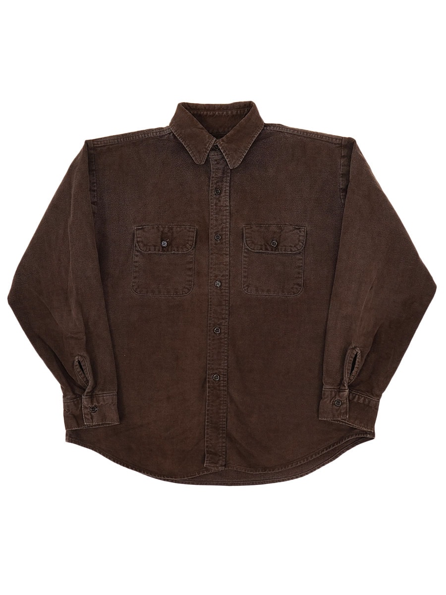 80's FIVEBROTHER 無地ブラウン 単色 シャモアクロスシャツ 表記(L