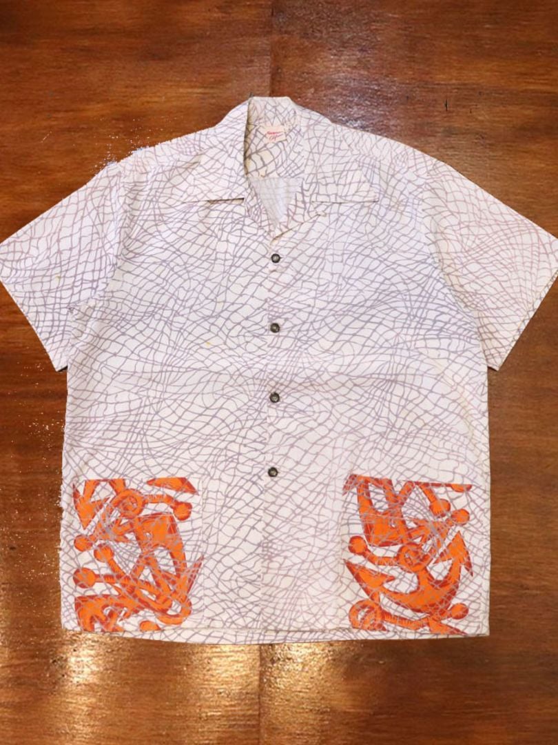 1950s S/S RAYON SHIRT , Size L