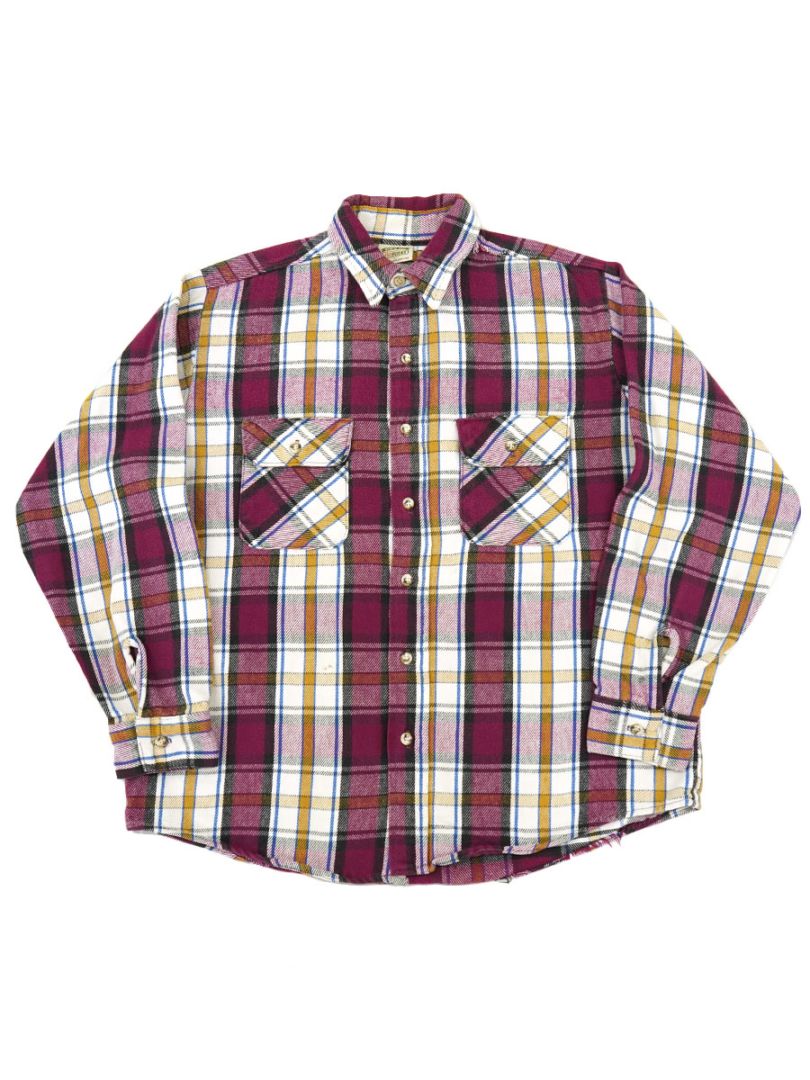 好配色◎ 90s FIVE BROTHER ヘビーフランネルシャツ 激レア配色 90's FIVEBROTHER 紫入り 好配色チェック フランネルシャツ 表記