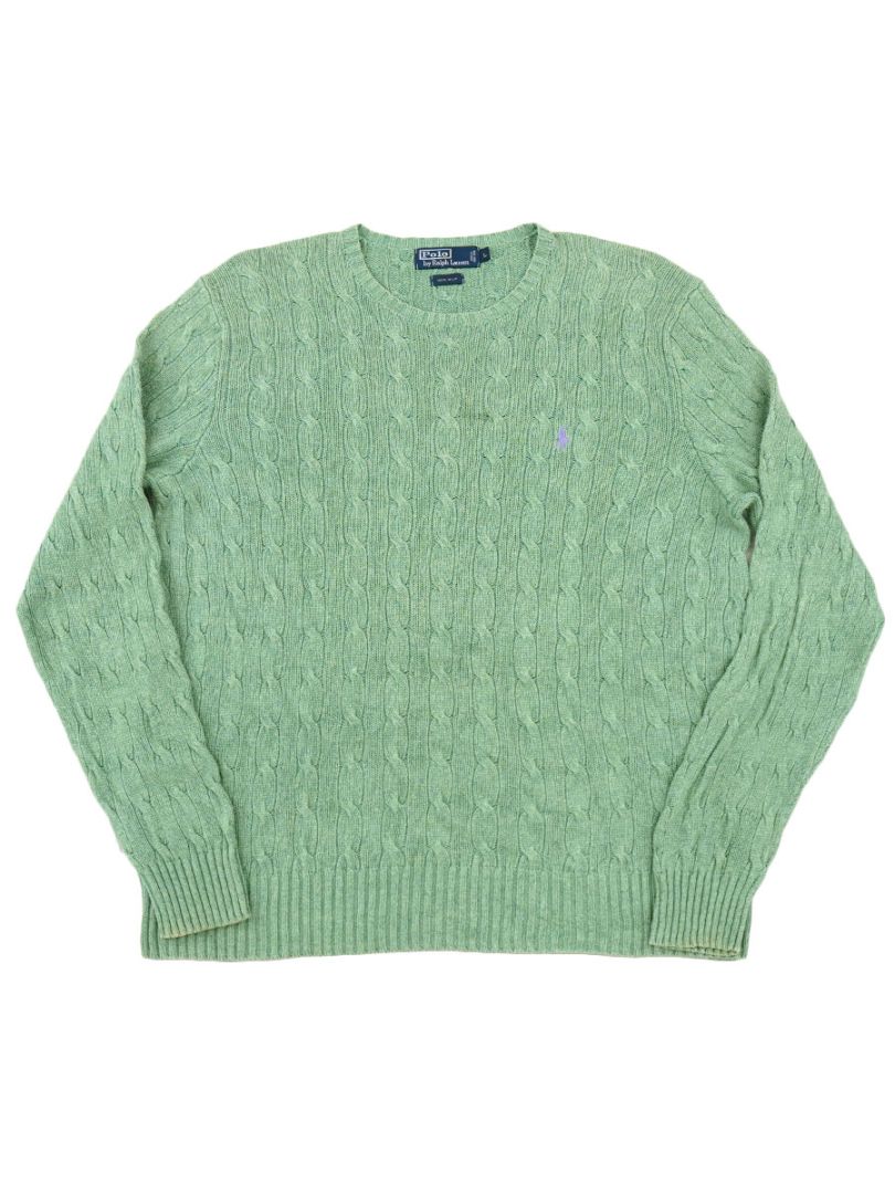 RALPH LAUREN シルク100%ケーブルニットジレ　ビッグカラー　L 27f0ef92a784be0addf80449a8ceb0