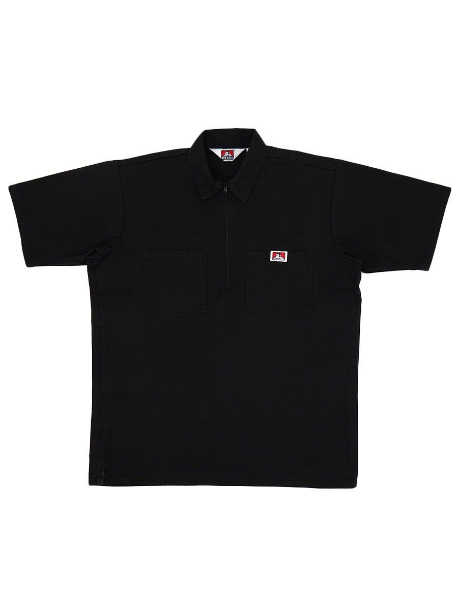 BEN DAVIS 黒 ワークシャツ 半袖　ハーフジップ BEN DAVIS ベンデイビス ハーフジップ半袖ワークシャツ SHORT