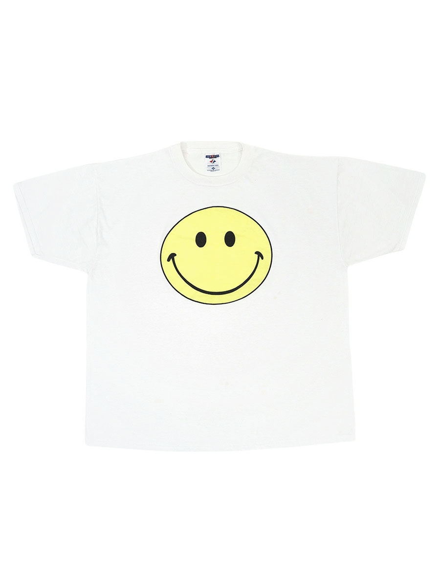90's～ JERZEES スマイリーフェイスプリント Tシャツ ホワイト 表記(2X) USA製