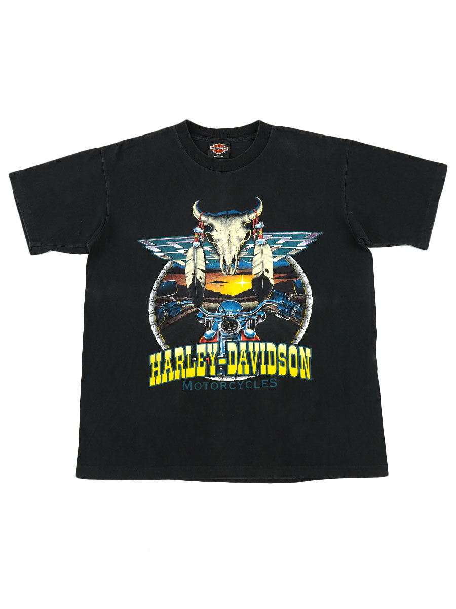 【USA製】　Harley-Davidson バッファロー　スカル　Tシャツ 90's H-D ハーレーダヴィッドソン バッファロースカル 両面プリント T