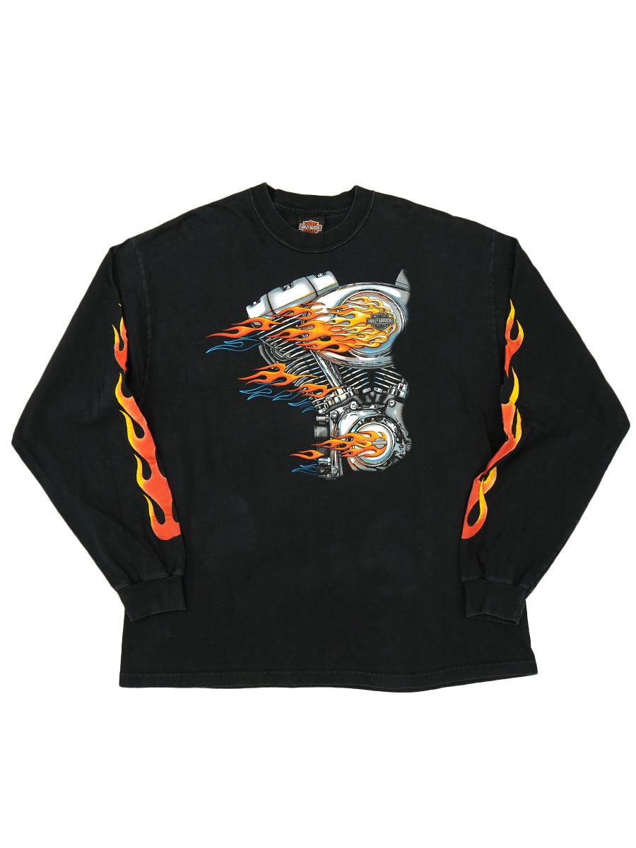 00s Y2K ハーレーダビッドソン 両面両袖プリントロンT 黒 レディースXL 00's ハーレーダヴィッドソン 両面・両袖プリント ロング