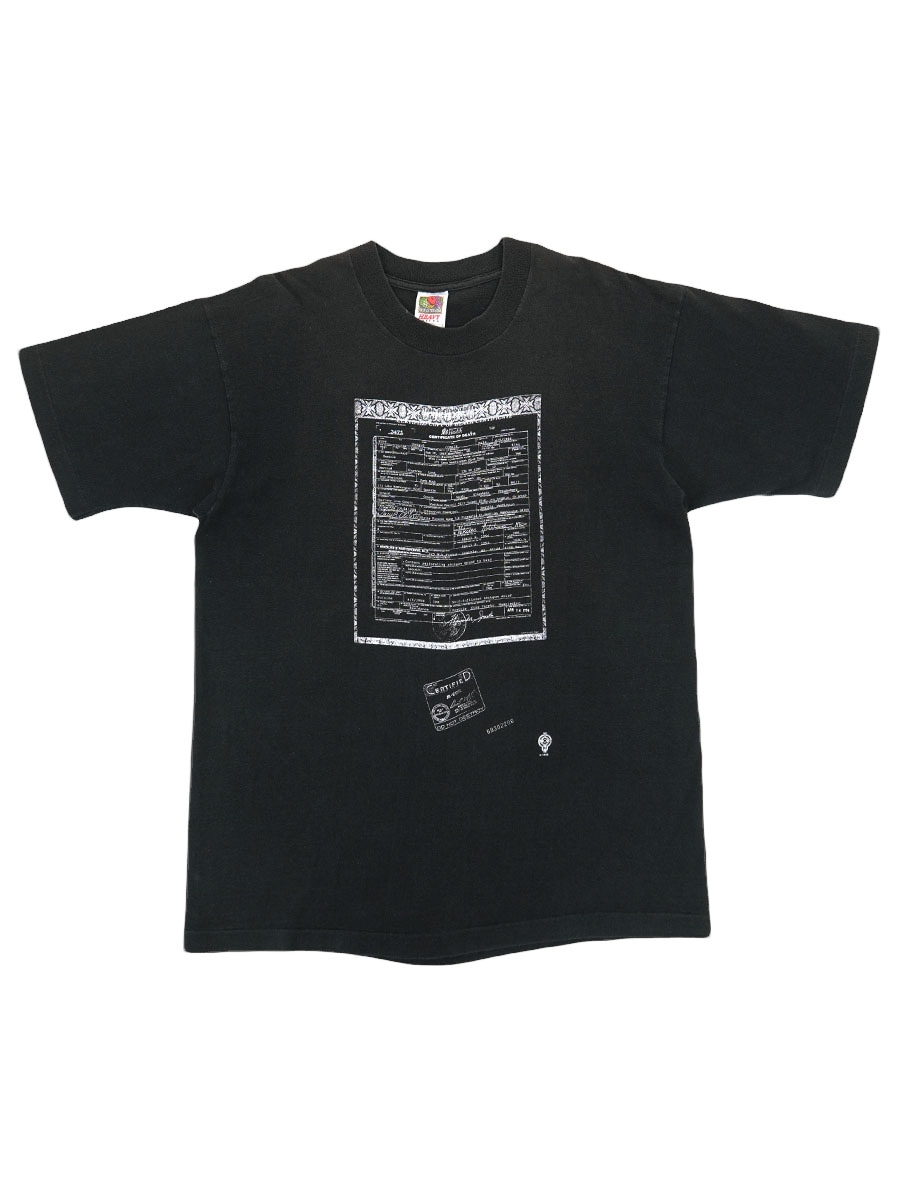 90‘s  Cobain カート・コバーン死亡診断書Tシャツ　サイズＬ 90's FRUIT OF THE LOOM カート・コバーン 死亡診断書プリント T