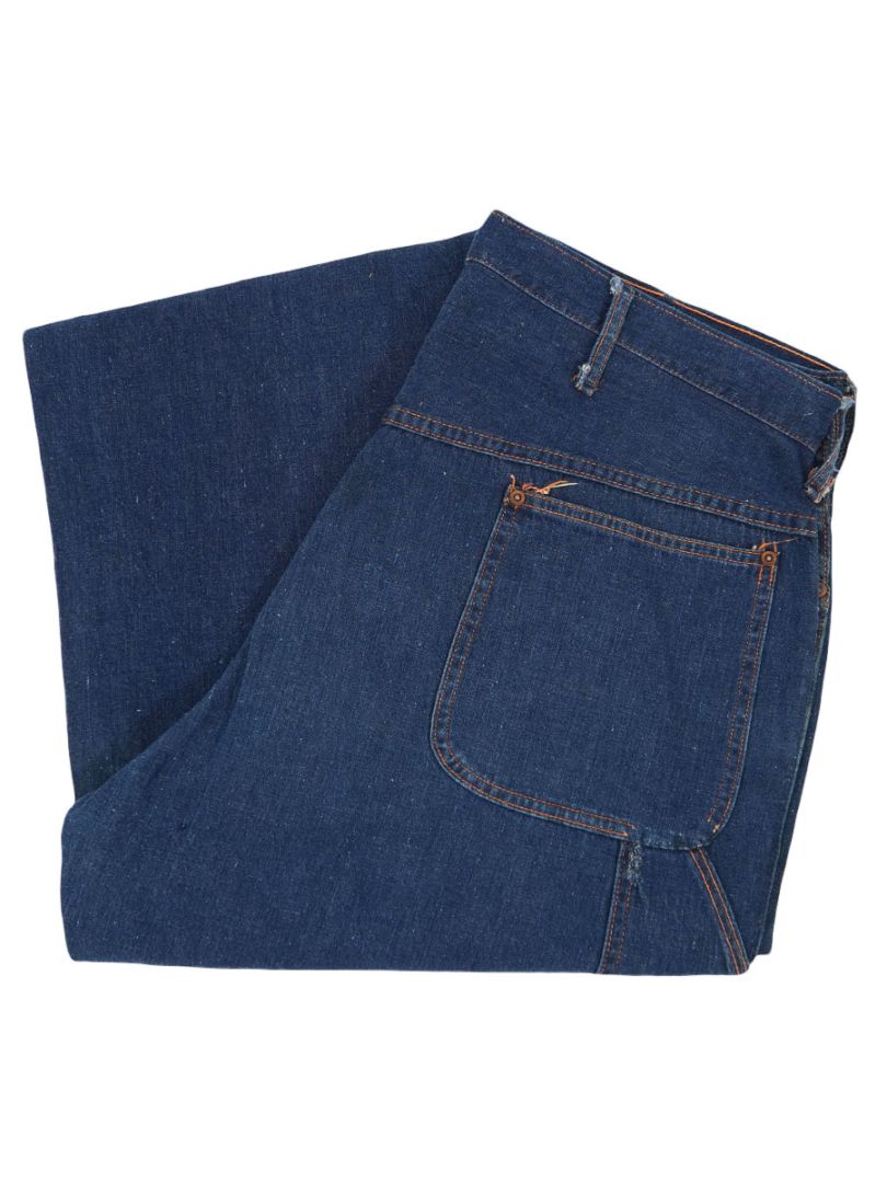 50's〜デニムペインターパンツ濃紺オレンジステッチ 実寸（36x32位） 50's～ デニムペインターパンツ 濃紺 オレンジステッチ 実寸(36x32位