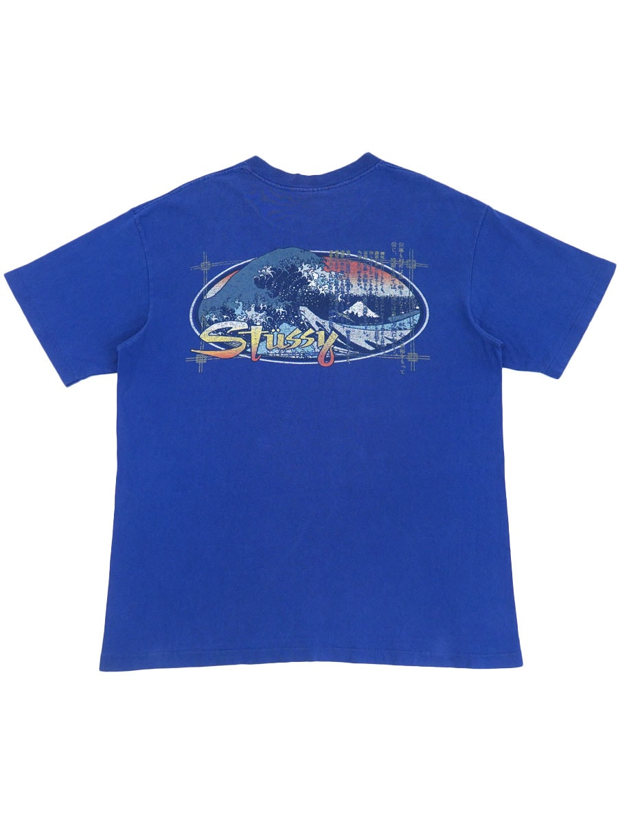 90's STUSSY 葛飾北斎 ''冨嶽三十六景'' 両面プリント Tシャツ ブルー