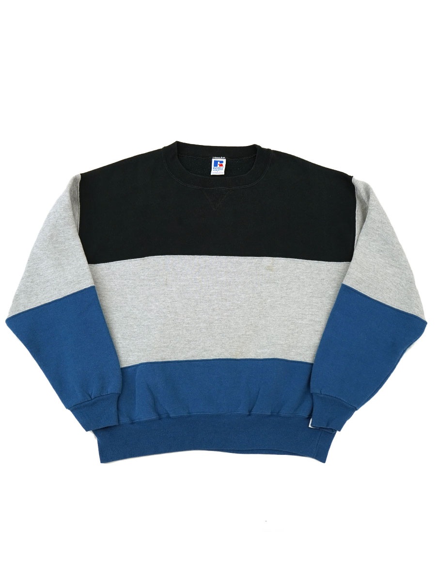 90's RUSSELL ATHLETIC マルチカラー 切り替え 前Vスウェット 表記(L