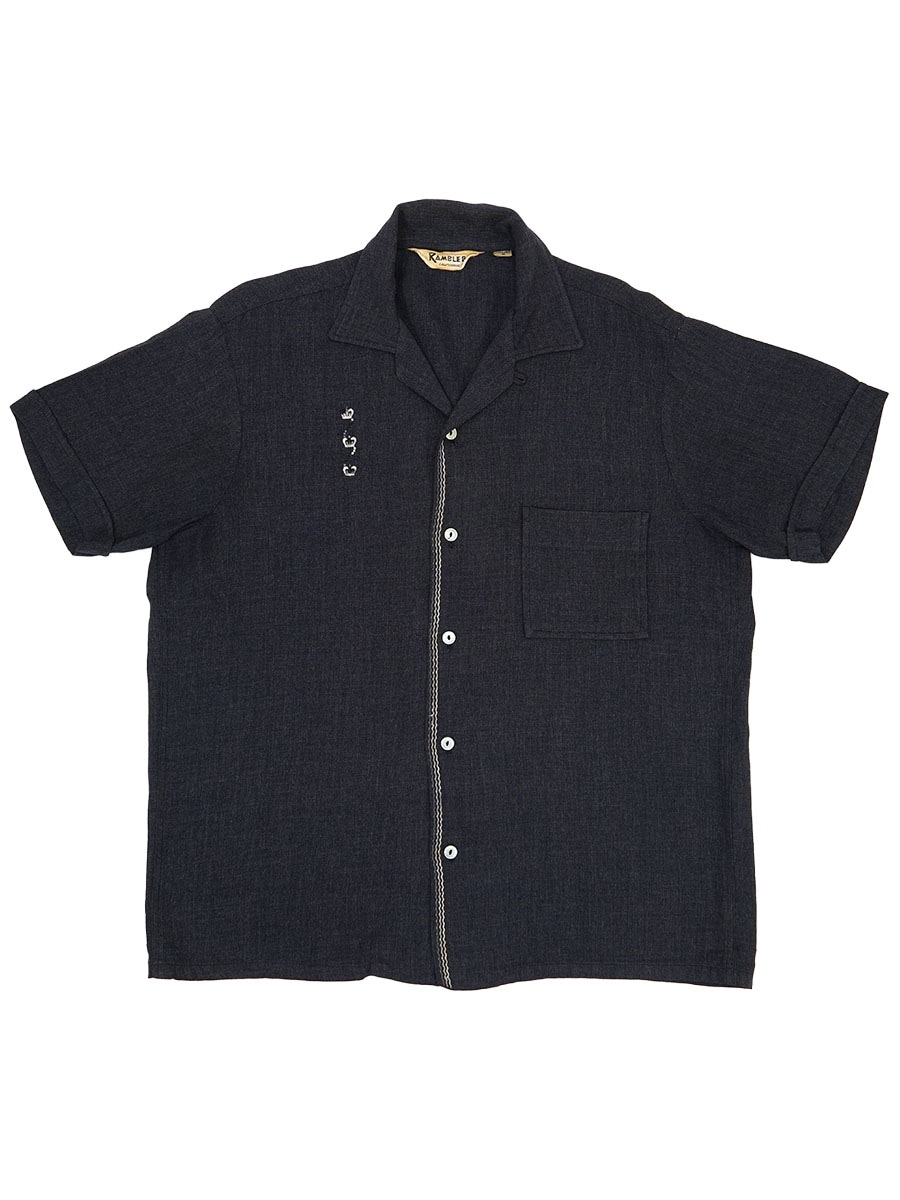 50's～ RAMBLER ループカラー S/S レーヨンシャツ チャコール 刺繍入り