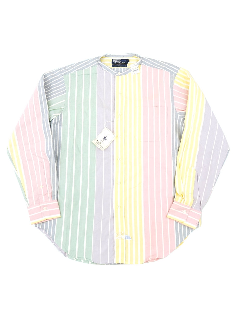 【Ralph Lauren】超希少 クレイジーストライプ USA製 ワークシャツ USA製 ラルフローレン 100%コットン クレイジーストライプ ノー