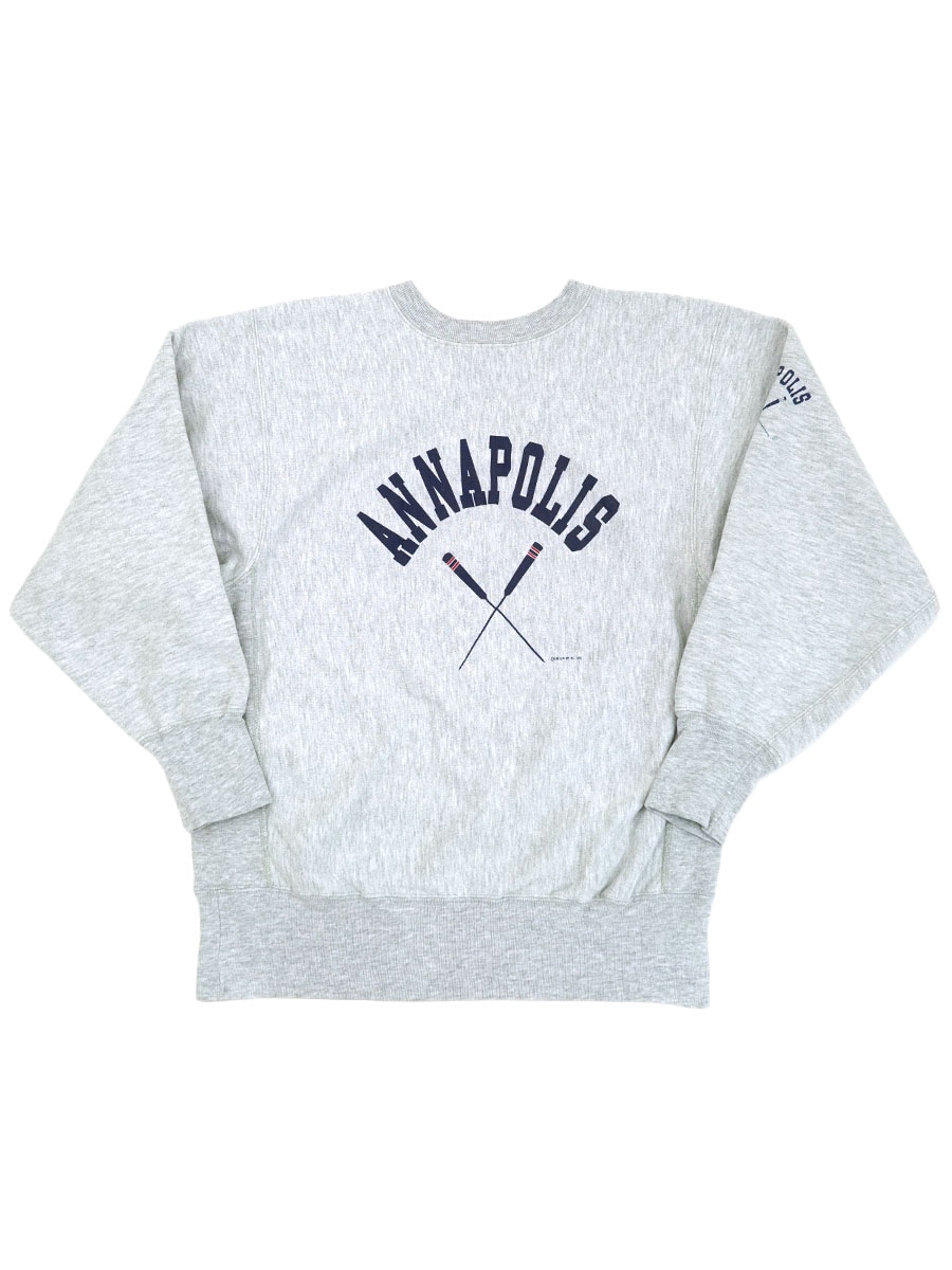 90's 刺繍タグ チャンピオンRW ''ANNAPOLIS'' 袖プリント入り グレー