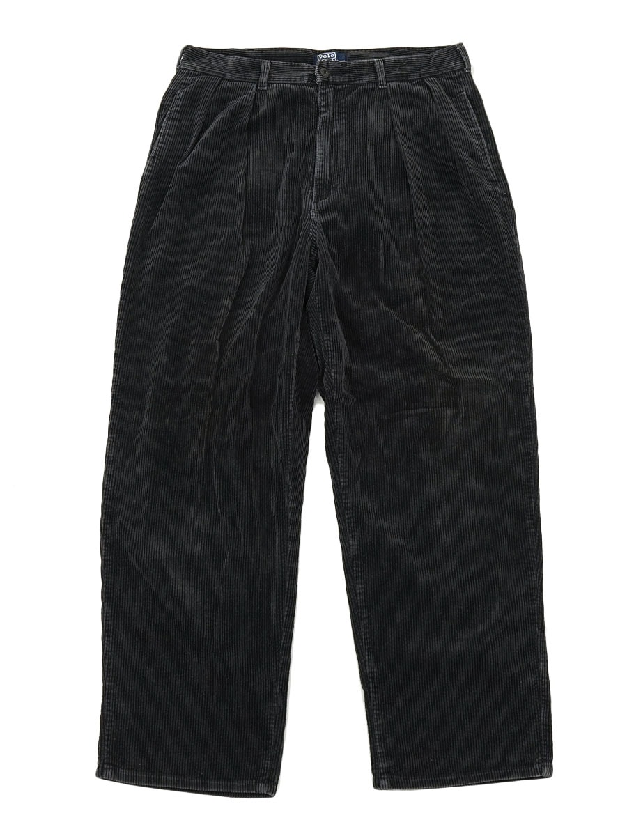 90's ラルフローレン 2タック 太畝コーデュロイパンツ 墨黒 表記(34x30