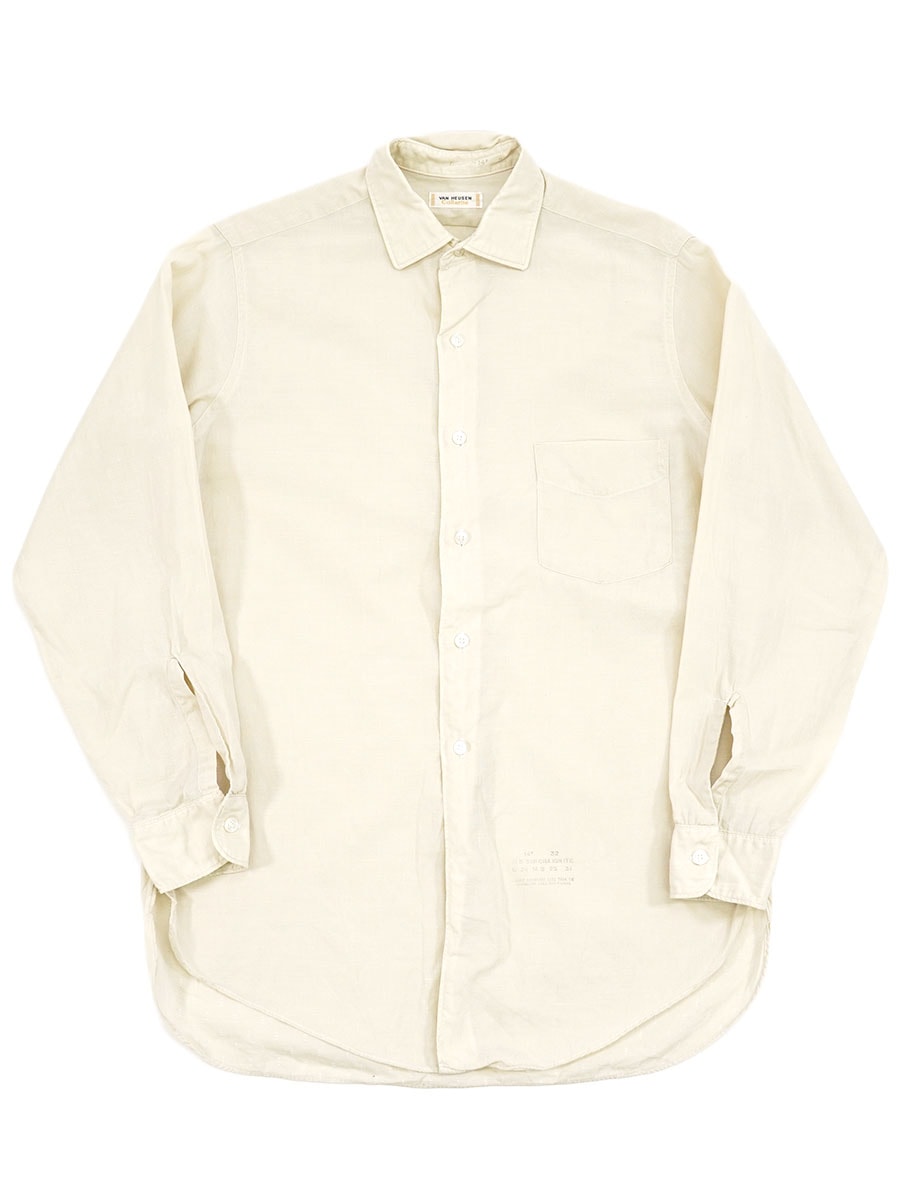 60's VAN HEUSEN 織り柄 マチ付きロングスリーブドレスシャツ オフ