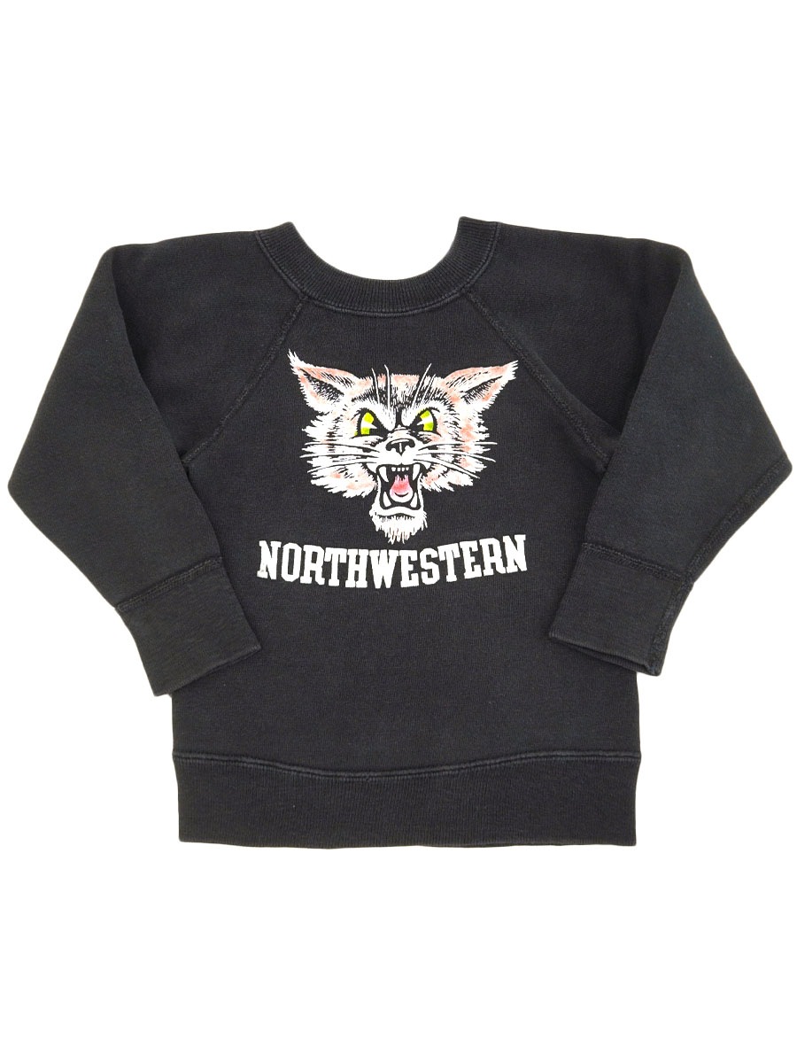 カラーフロッキープリント　スエット　USA製 60's ''NORTHWESTERN'' カラーフロッキープリント ラグラン